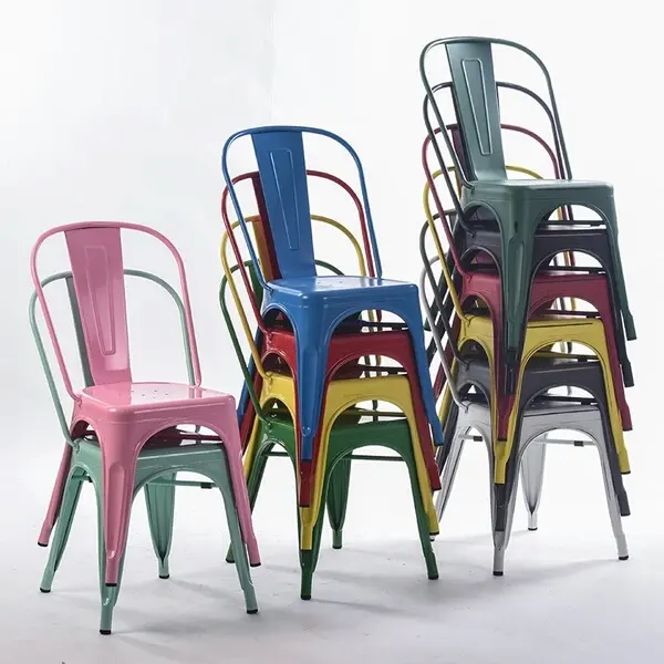 Wholesale Industrial Design Stackable Iron Chair Metal Frame Cafe Restaurant Durable Dining Chair