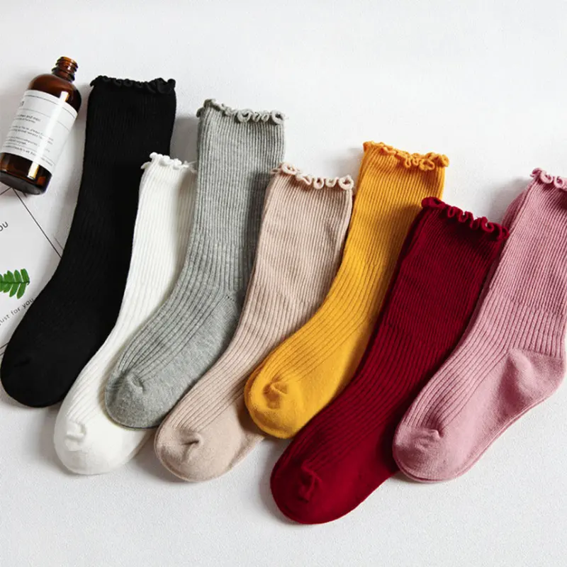 Amazon Wholesale Solid Color Knit Cute Ribbed Infant Girl Cotton Baby Socks