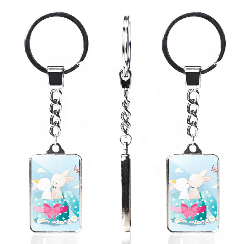 Online Sale Customized Pattern Key Chain Cartoon Rabbit Alloy Base Glass Keychain