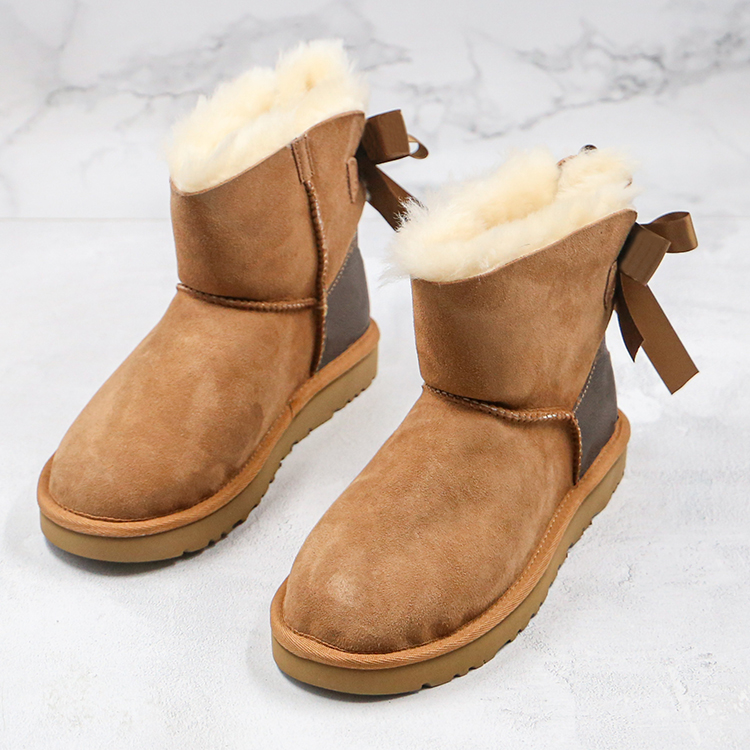 2021Wholesale fashion women's winter snow boots women's real wool one snow boots bow