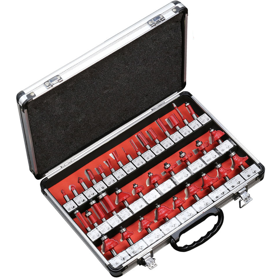Alpha CNC Router Wood Cutting Bits 35Pcs 1/2'' 1/4'' 8mm Shank Tungsten Carbide Tip Wood Router Bit Set For DIY wood woodworking