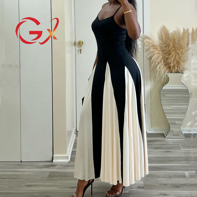 GX7109 Fashion 2024 Summer clothing boutique sexy sleeveless unique color patchwork long dress elegant party maxi dresses
