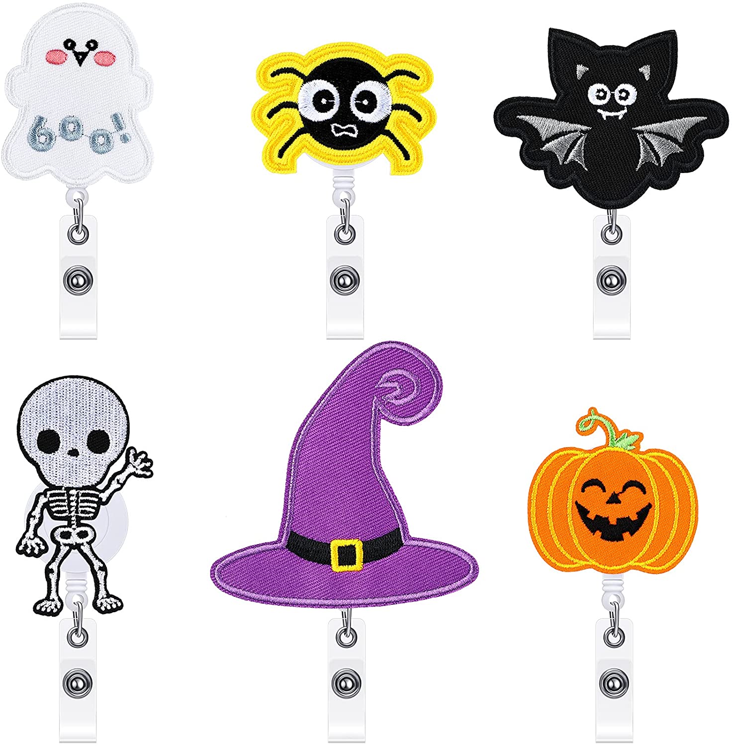 Halloween embroidery skull bat pumpkin ghost spider decor id name tag yoyo pull badge reel retractable felt badge holders