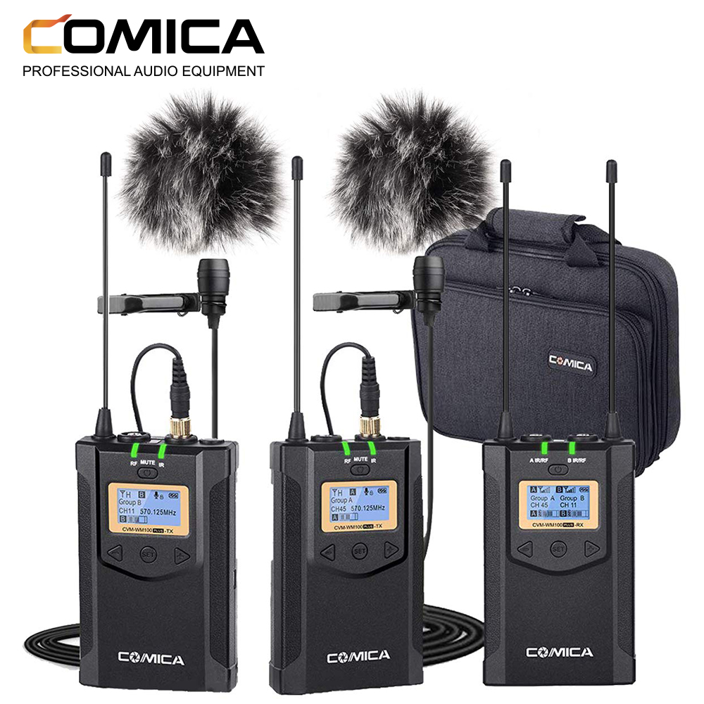 COMICA CVM-WM100 плюс UHF 48 каналов подойдет как для повседневной носки, так/Стерео Мониторинг в режиме реального времени беспроводной микрофон для цифровых зеркальных однообъективных камер, камер и смартфонов