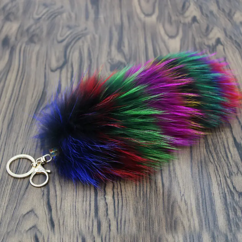 2021 Xingji Fur Fashion fox tail leather hanger creative birthday gift car key ring bag accessories keychain pendant