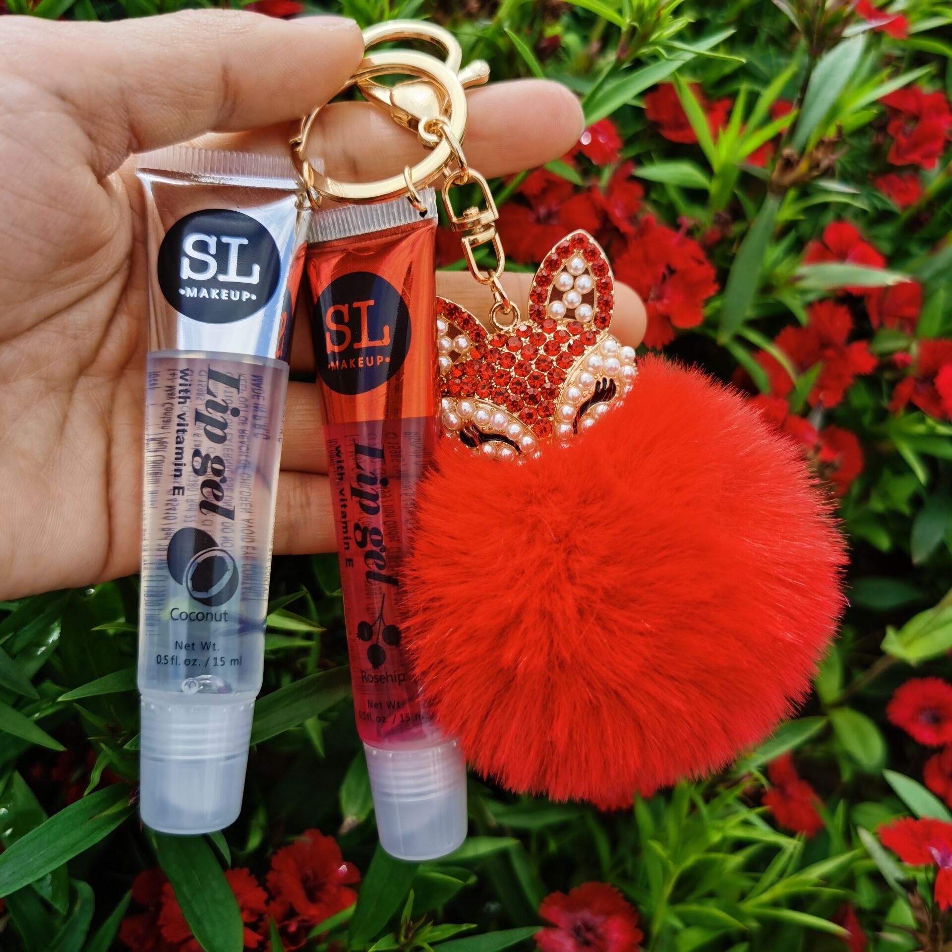 Lipgloss Private Label Clear Custom Fuit Vegan Flower Natural Pom Key Chains Girl Base Own Logo Kids Lip Gloss