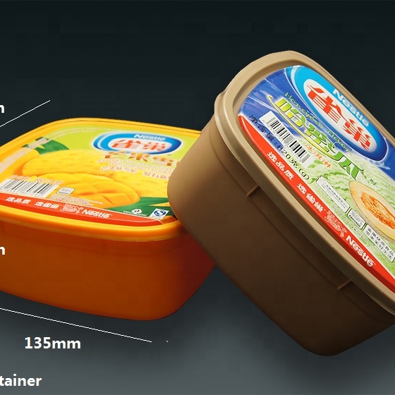 1L32oz квадратные IML упаковочные индивидуальные контейнеры для мороженого пластиковые ванны для мороженого Одноразовая чашка для мороженого с крышками