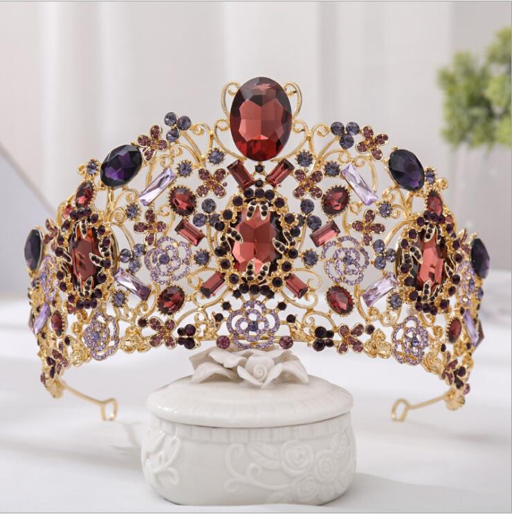 Vintage Gold Large Baroque Party Crowns Tiara Crown Crystal Heart Wedding Hair Accessories Princess Headband Bridal Ornaments