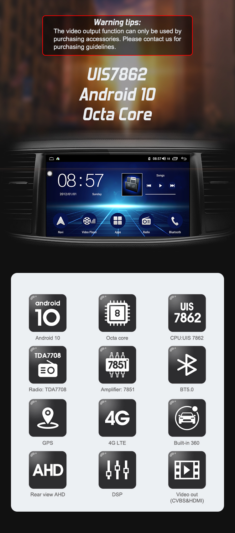 Wholesale Android 10 Car multimedia player with 4+64GB wireless carplay 9inch 10inch universal Android car video