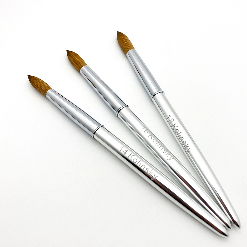 Silver Acrylic Brushes For Nails Professional Size 14 16 18 Kolinsky Nail Brush Set For Acrylic Powder Application