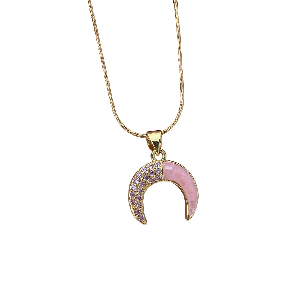 Fashion Female Gift Pink Shell Zircon Moon Pendant Necklace For Women 2021 Jewelry Wholesale