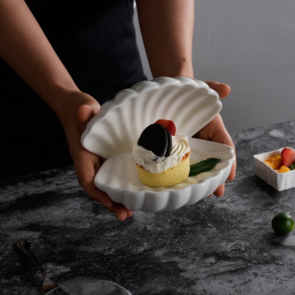 Wholesale Factory Ceramic Dinnerware Nordic Style Hotel Restaurant Pearl shell Tableware Sauce Bowls Dish Dessert Plate