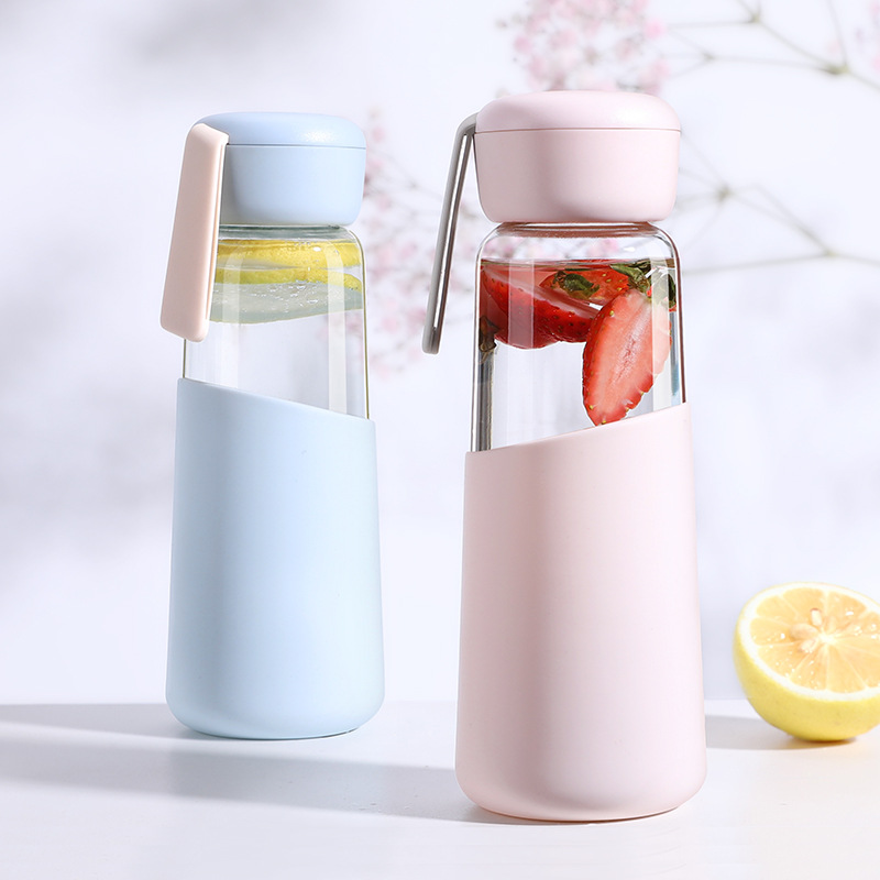 Seaygift Экологичная стеклянная бутылка для воды с силиконовым рукавом, с логотипом на заказ, не содержит БФА, небьющаяся, для путешествий, спортзала, дома, бизнеса, офиса