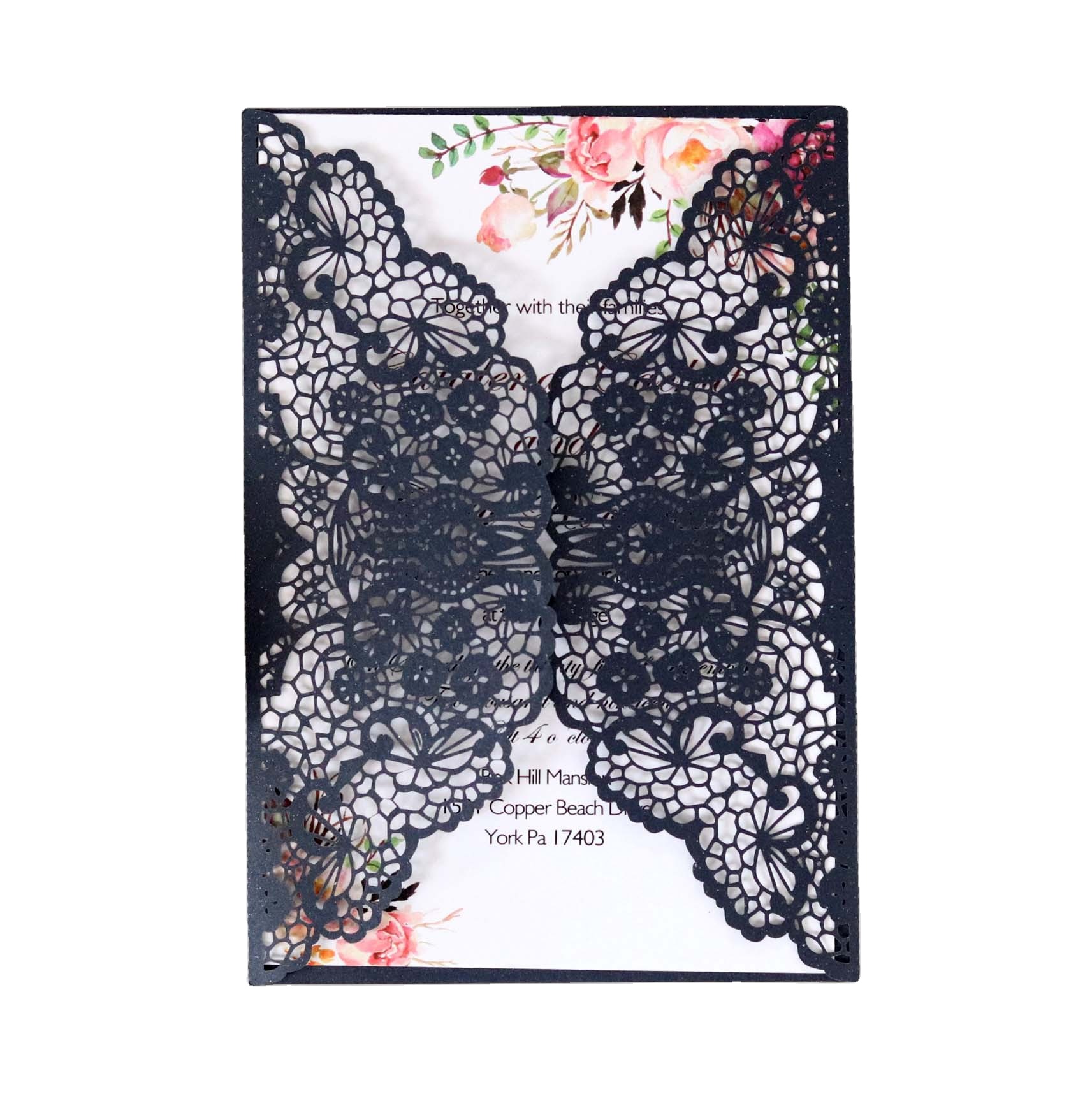 50set European greeting card laser hollow high-grade wedding invitation letter Black lace card