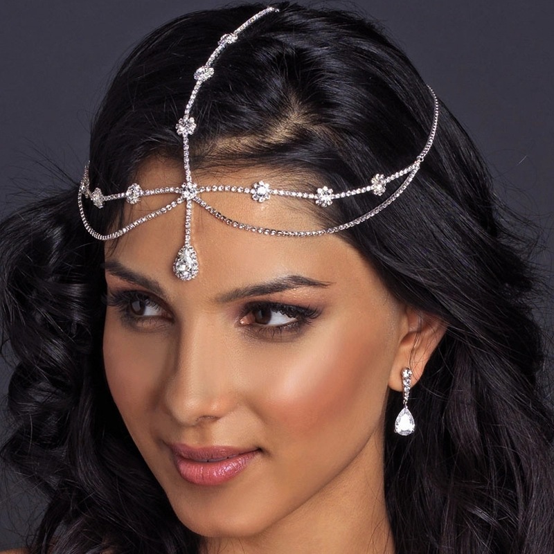 Forehead Pendant Diamond Headband European and American Rhinestone Teardrop Flower Headband