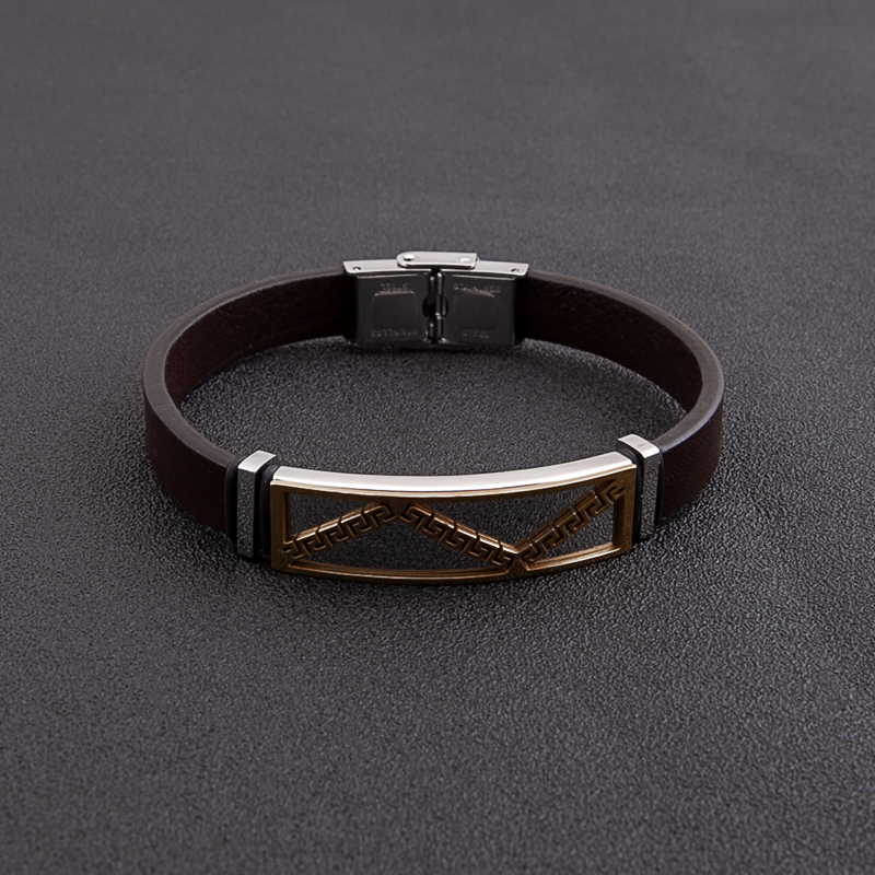 Punk high quality leather bracelet jewelry Custom LOGO stainless steel leather bracelet gold plated bangle for men