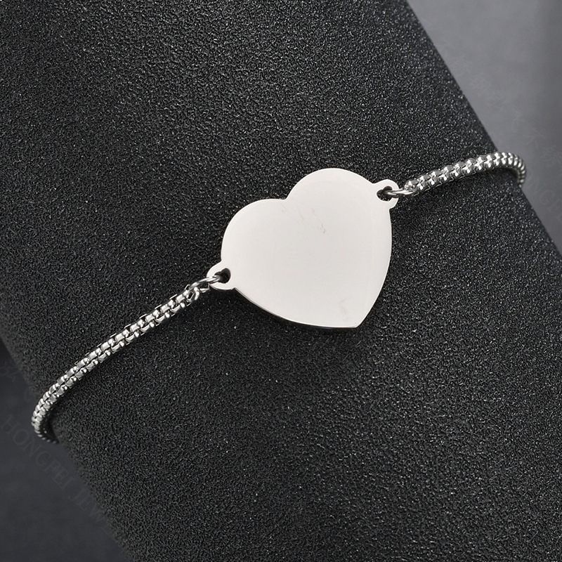 Custom Friendship Bracelet 18k gold plated stainless steel round box chain adjustable custom engraved heart bracelet