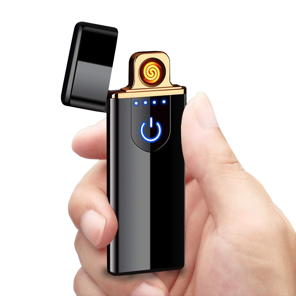 Электрическая USB Зажигалка Ветрозащитная перезаряжаемая беспламенная Зажигалка тонкая катушка Зажигалка умный датчик отпечатков пальцев для сигарет курильщиков