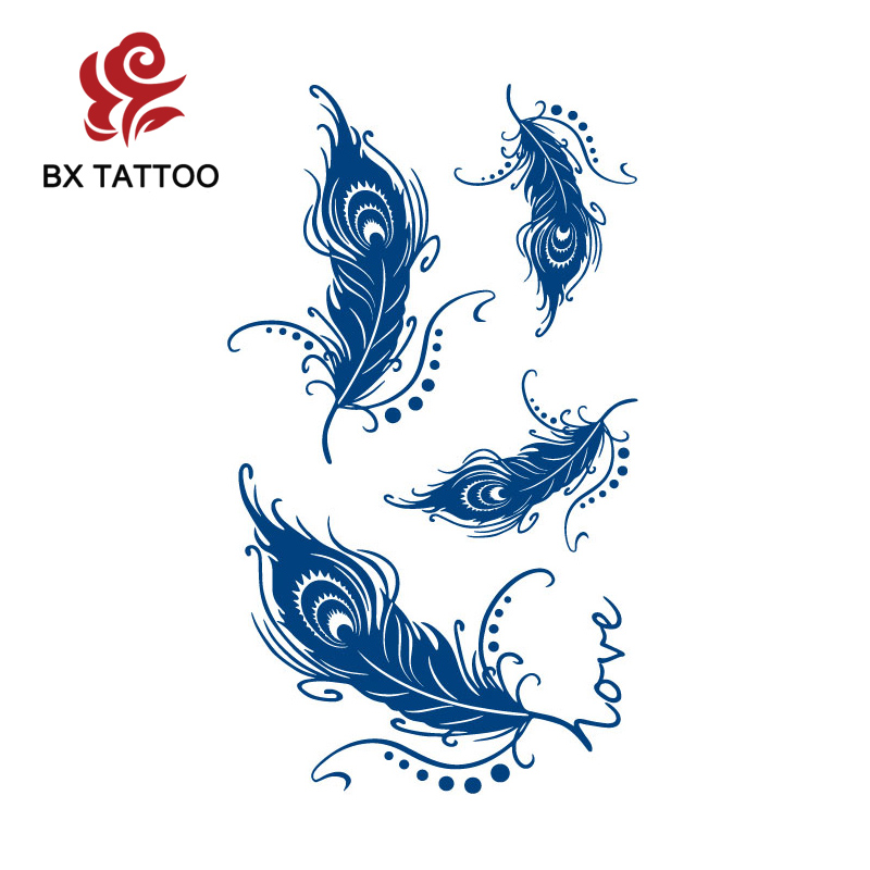 BXTAT Semi Permanent Blue Genipa Juice Tattoos of Feathers Totem Bracelet Beautiful Butterfly And Rose Swallow GZ187to192