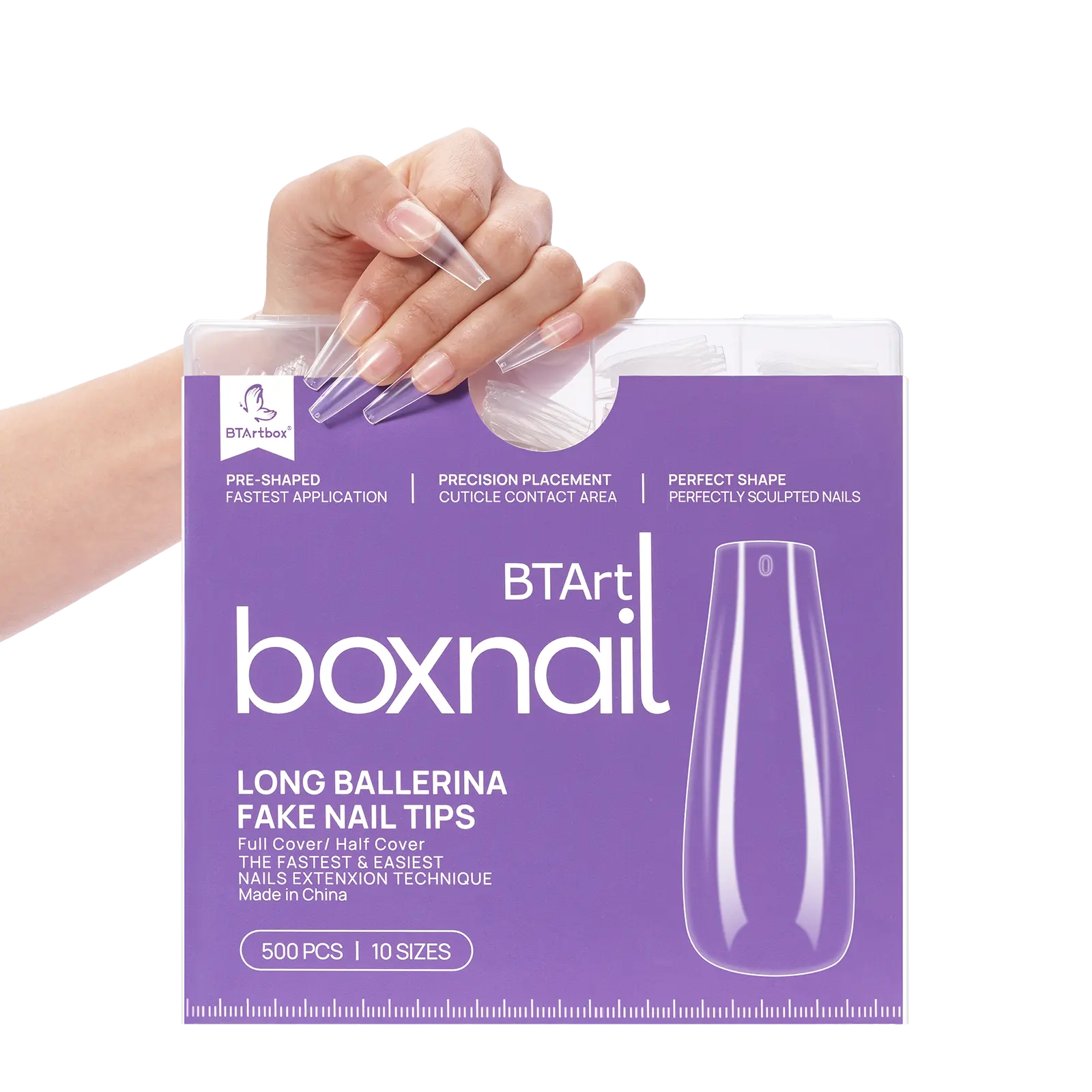 Nail Supplier BTArtbox Best Seller On Amazon 500pcs/Box Natural Ballerina Nail Tips Coffin Shaped Clear Long Coffin Nails
