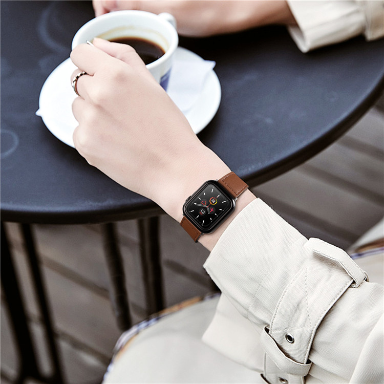 38 40 42 44mm Genuine Leather Lining And Snap Button Smart Watch Strap i watch For Apple Series 6 5 4 3 2 1
