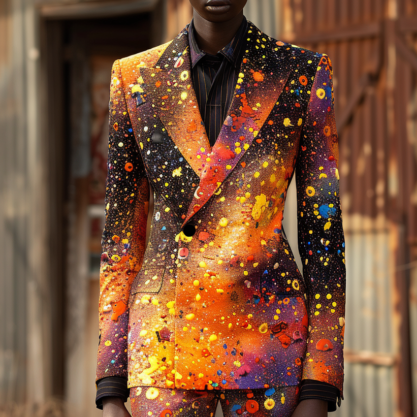 2024 New Floral Fusion Suit Design Sense Stage Queue Flexible Men's Suit