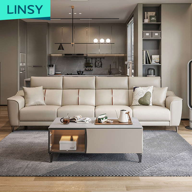 Linsy Antique Italian Leather Sofa Teak Wood Sofa Set Designs Arab Luxury Living Room Big Size Slip White Leather Sofa S100