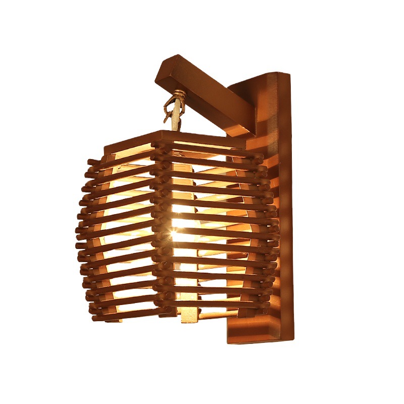 Tonghua Vintage Wood Material Lantern Shaped Wall Lamp Traditional Decorative Corridor LED Edison Bulb Wall Light