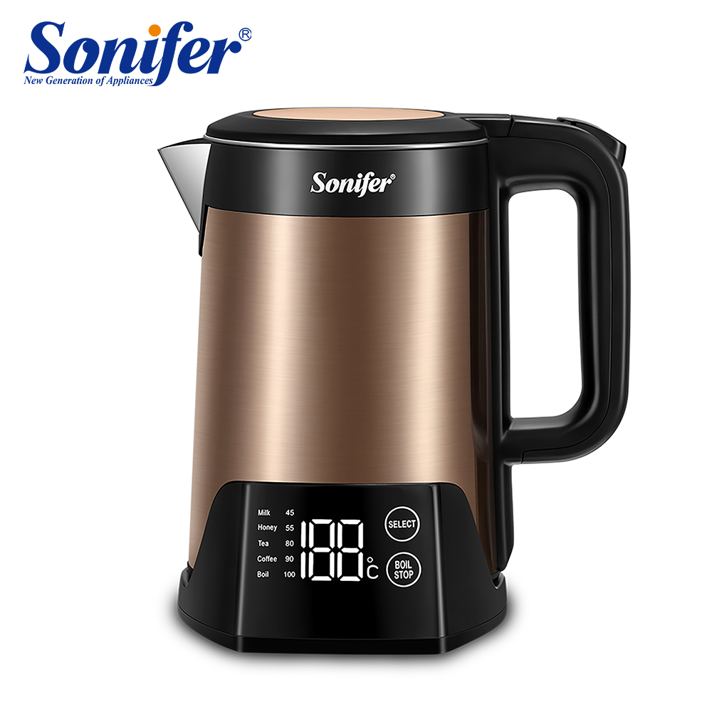Sonifer SF-2098 new home appliances 1500w digital smart touch stainless steel hidden heating black 1.5L electric kettle