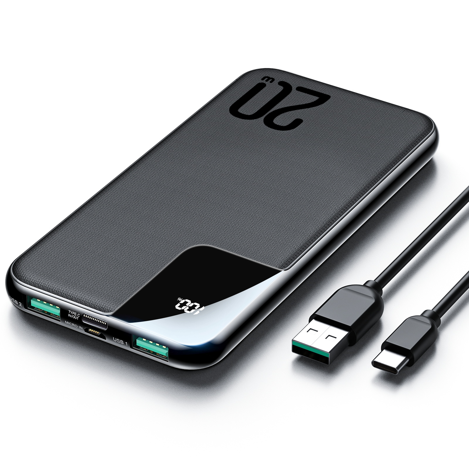 20W fast charging USB power bank 10000mAh mobile phone battery power bank with charging cable