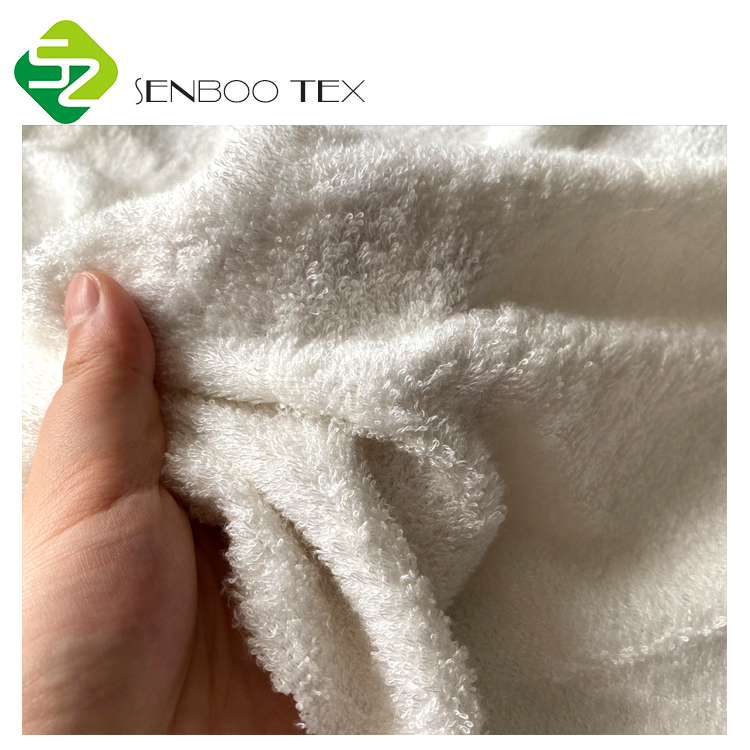 Super Soft 90% Bamboo 10% Poly 400GSM Terry Towelling Fabric White Color for Baby and Home Textiles