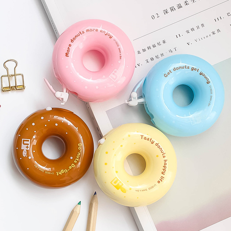 Оптовая продажа, милая лента для коррекции пончиков, материал, Escolar Kawaii, канцелярские принадлежности для офиса и школы, Papelaria, 8 м