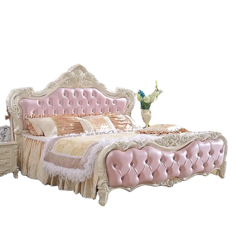 Роскошные спальные комплекты, роскошная кровать большого размера, розовая Европейская кровать принцессы