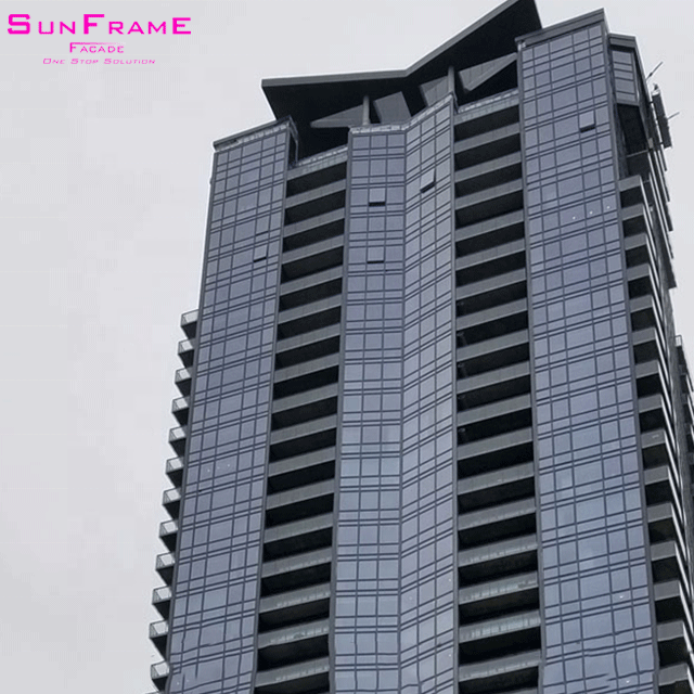Glazing aluminum energy saving structures glass curtain wall facade exterior reflective Low-e aluminum curtain wall