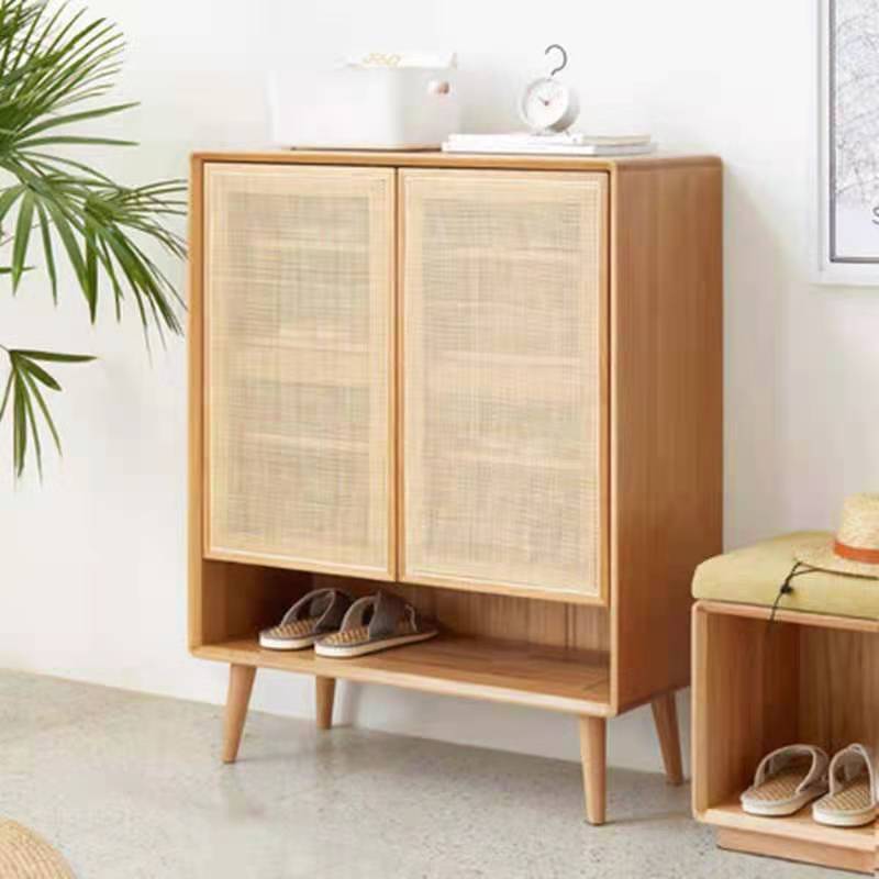 Rattan Furniture Nordic Shoes Rack Bench Wood Modern Shoes Storage Cabinet for Home