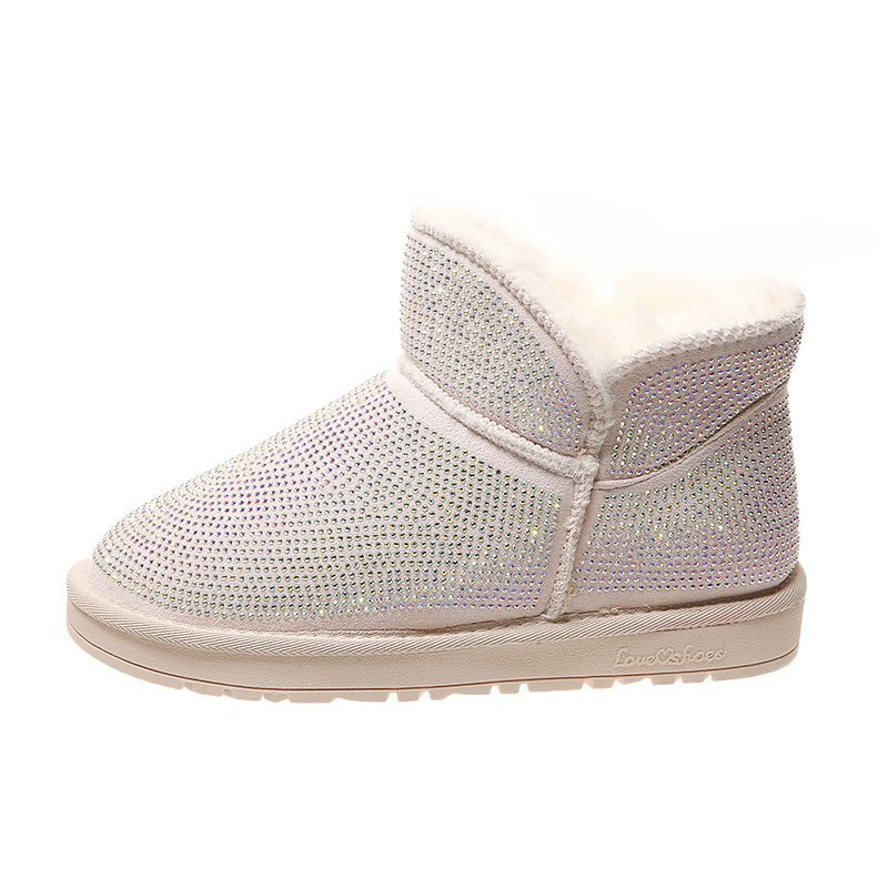 Stock The women fashion basic snow boots brown fur microfiber TPR outsole flat round toe buckle stripe shoes