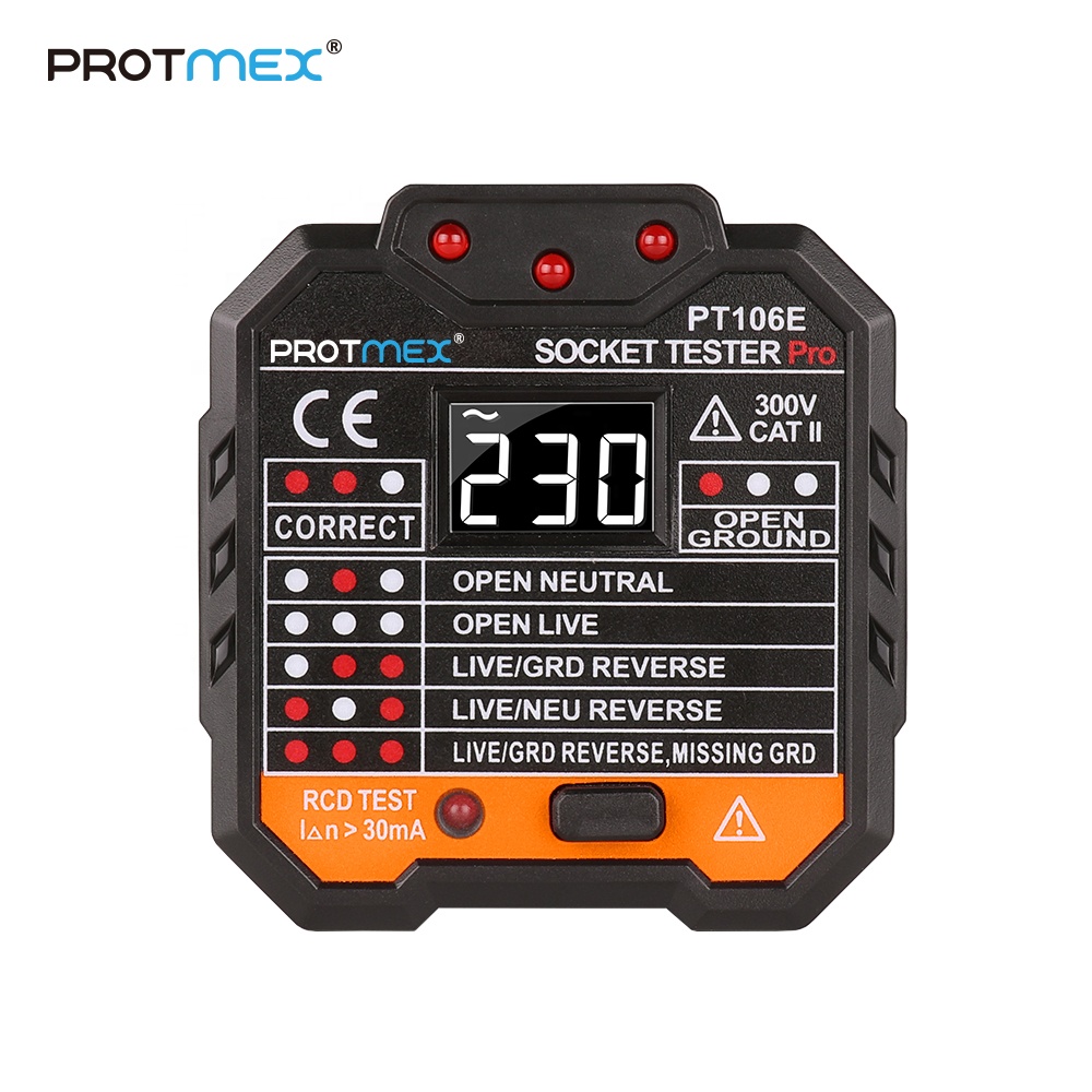 PROTMEX PT106E Voltage Test and RCD Universal Optional UK Type Plug Electric Socket Tester