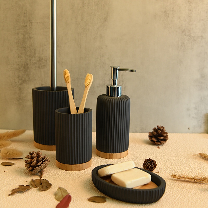 ASPIRE Modern Designed Polyresin With Bamboo 4-piece Bathroom Accessories Set Hotel bathroom set