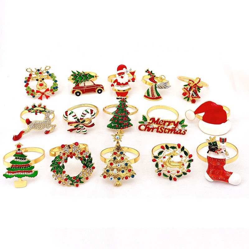 Metal Christmas Tree Napkin Buckle Bow Flower Wreath Mouth Ring Napkin Ring Wedding Hotel Table Supplies Circle Decoration Gifts