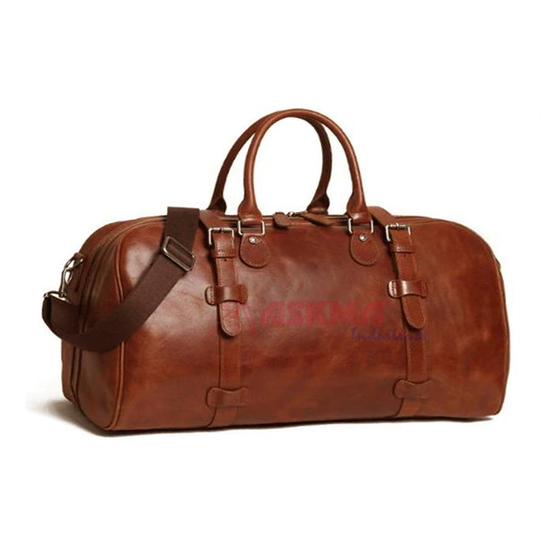 Mens Genuine Leather Overnight Travel Duffel Overnight Weekender Bag Luggage Carry On Airplane
