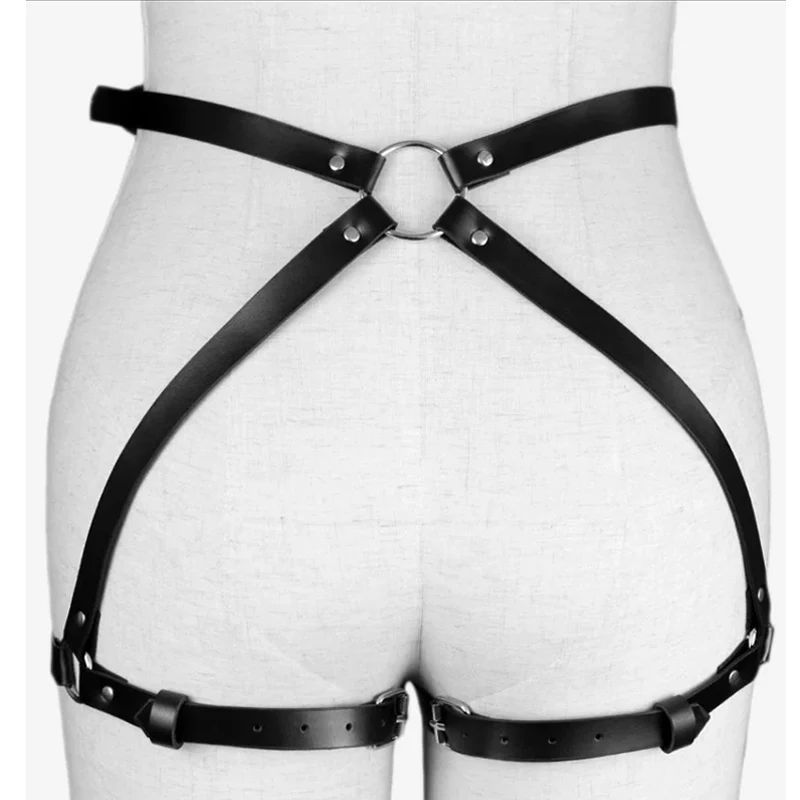 Women Garter Belt PU Leather Harness Lingerie Bdsm Body Stockings Garter Belt Fetish Erotic Rave Sword Belts