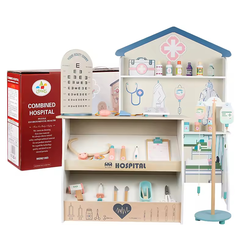 Pretend Play Wooden Doctor Toys Hospital Nurse Dentist Medical Kit Combined hospital Role Play Classic Toys Simulation