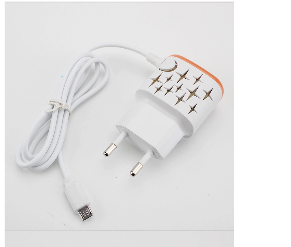 Универсальное зарядное устройство для мобильных телефонов с 2 USB-портами и кабелем micro usb V8 со светодиодной подсветкой