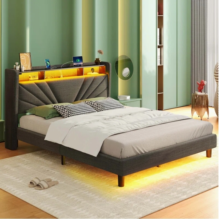 Fashionable Designed Modern 150*180Cm High Box Storage Small Household Furniture Panel Double Twin Cot Queen Bed Frame