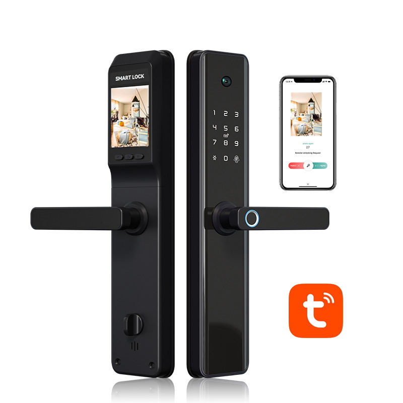 Оптовая продажа по заводской цене, Электрический дверной смарт-замок Tuya App с Wi-Fi и камерой со сканером отпечатка пальца