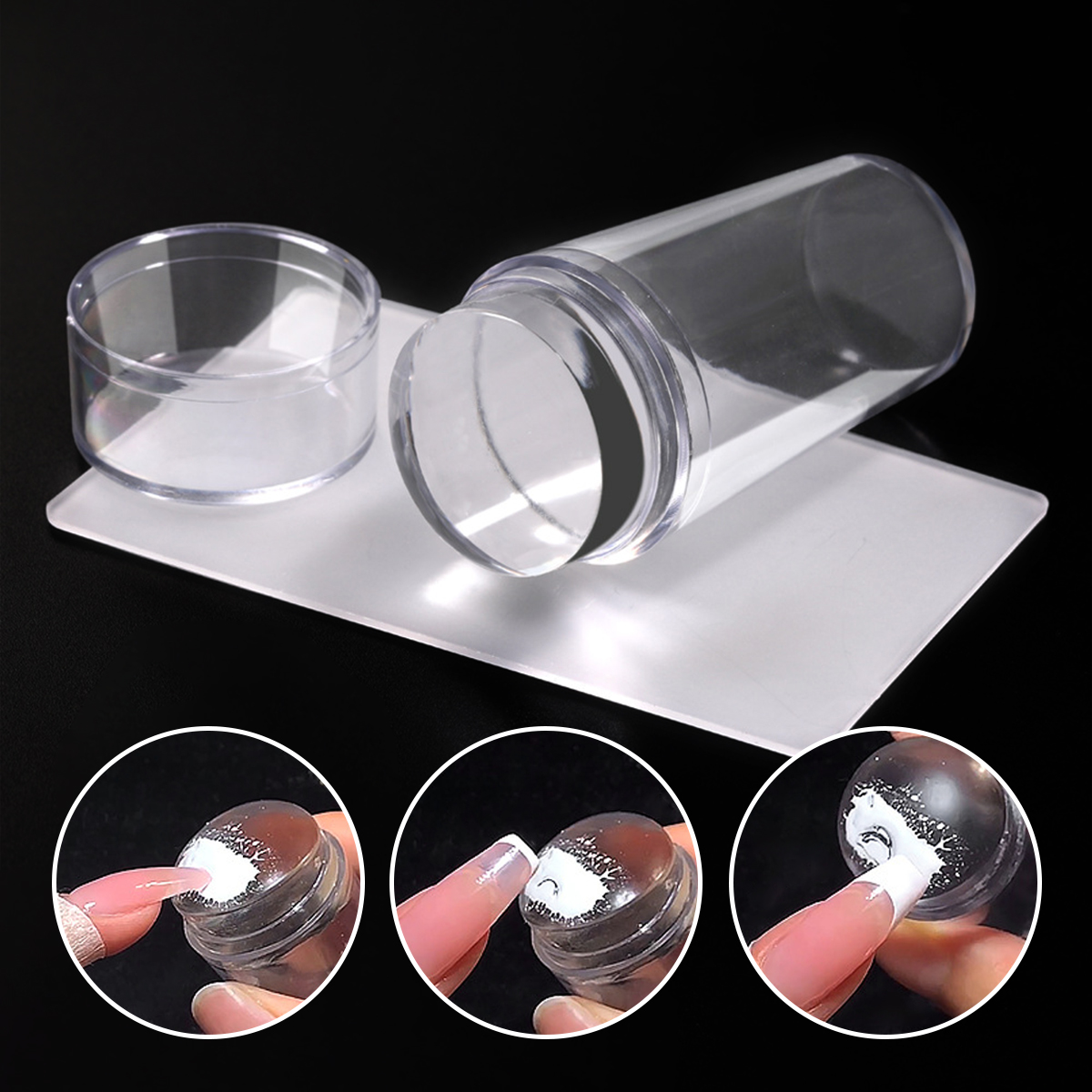 Dropshipping Service Soft Silica Gel Nail Seal Kit Clear Jelly Round Clear Plate French Silicone Art Nail Stamper Scraper Set
