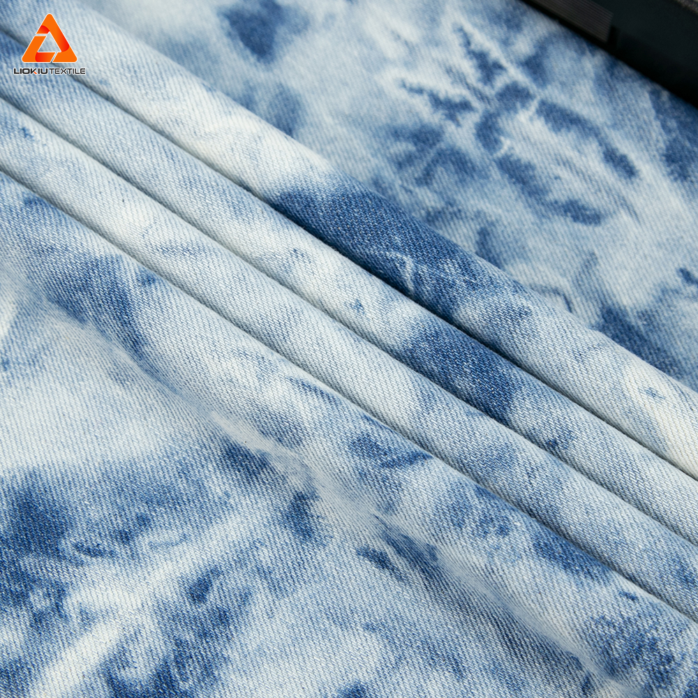 In-stock 95%cotton 345gsm 59" 10 oz tie-dyed denim indigo blue stone-washed fabric for jacket jeans