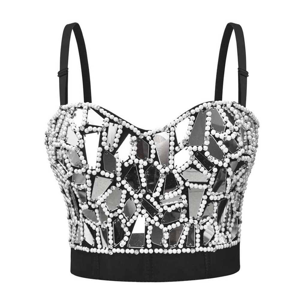 Women's Rhinestone tank top Diamond Push up Bustier Crop Top Sexy fashion women's halter tank tops
