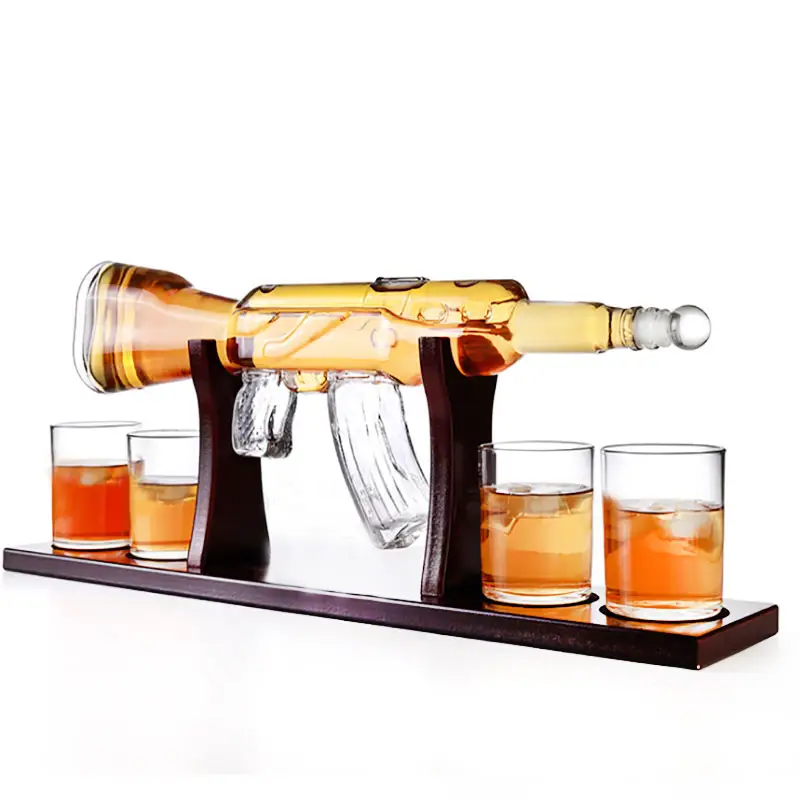 Amazon Top Seller Unique AK 47 Gun Shape Glass Wine Bottle Whisky Decanter Set