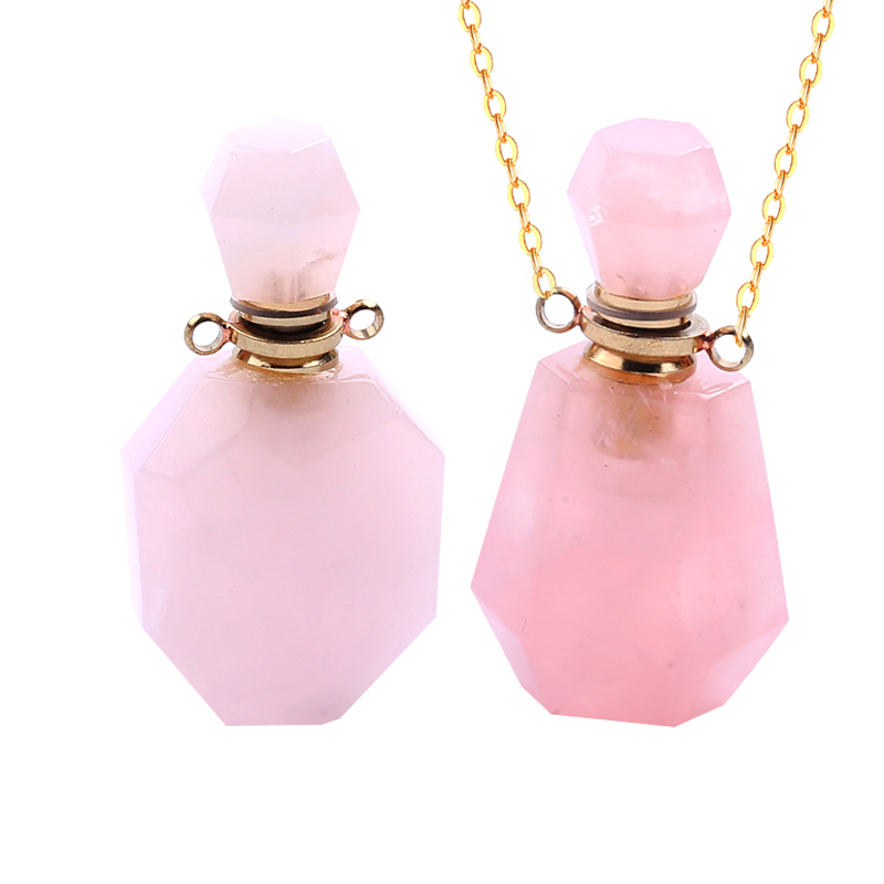 Natural Gemstone Twisted Perfume Bottle Crystal Magic Pendant Necklace Essential Oil Bottle